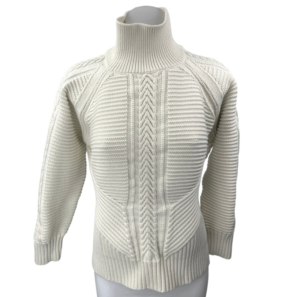 Banana Republic White Cable Knit Turtleneck Long Sleeve Pullover Sweater Top L